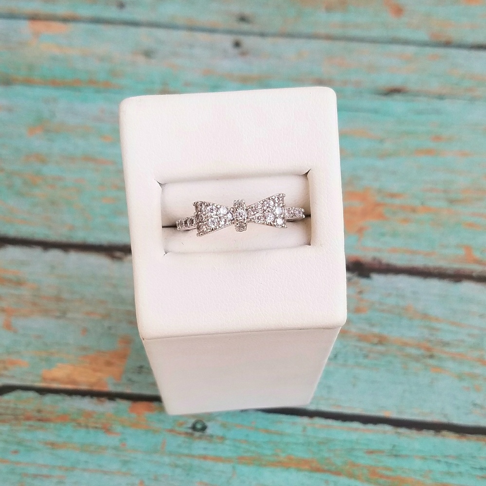 Silver Bow Ring Size 9 - Micro Pave Cubic Zirconia Designer Inspired
